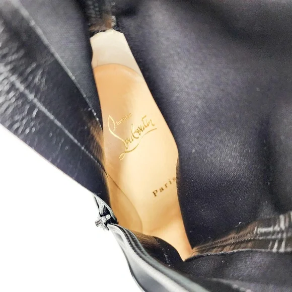 Christian Louboutin Jessie Joli Crystal Satin Black Patent Leather Bootie EU 37 - Picture 7 of 10